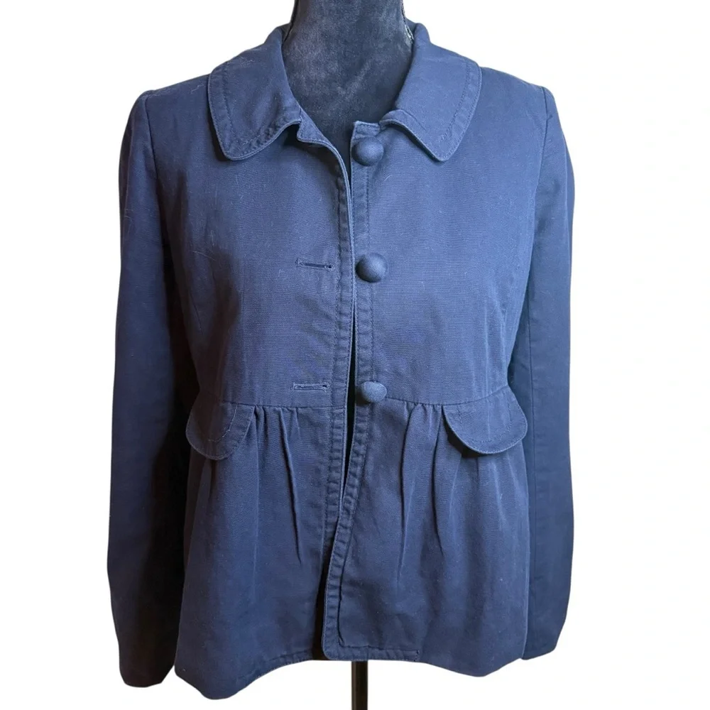 J. Crew | Navy Ottoman Molly Peplum Button Pea Coat | Sz 8 - Picture 3 of 9